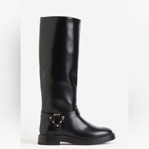 H&M Knee High Black Vegan Leather Biker Boots Brand New Size 10